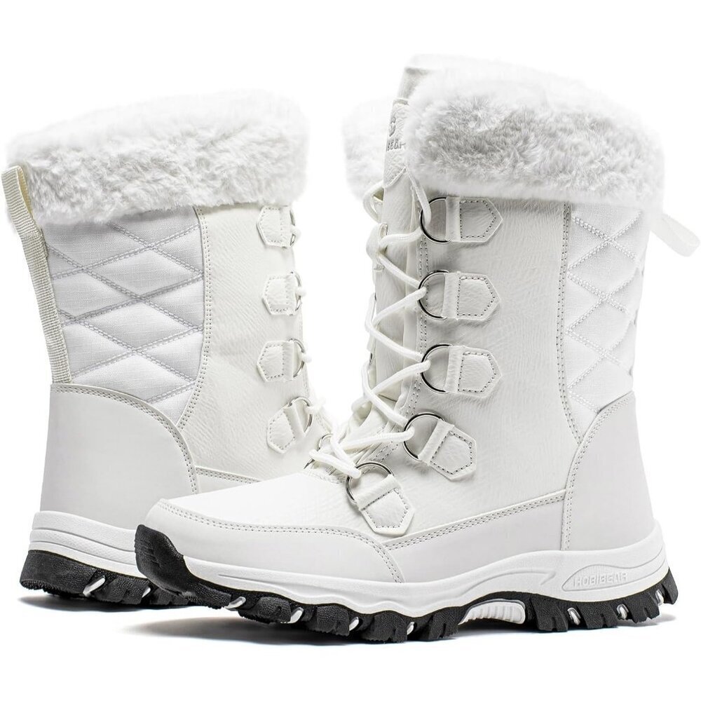 HOBIBEAR Women Waterproof Winter Snow Boots White Fur Lined Insulated Warm Shoes - Picture 2 of 6